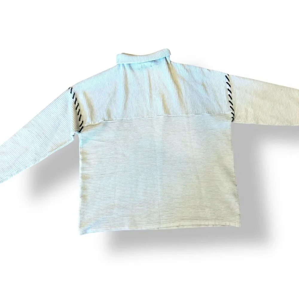 Tahari Women’s Sweater‎ XL Beige Ribbed Turtleneck Pullover Black Stitch Detail - Picture 9 of 16